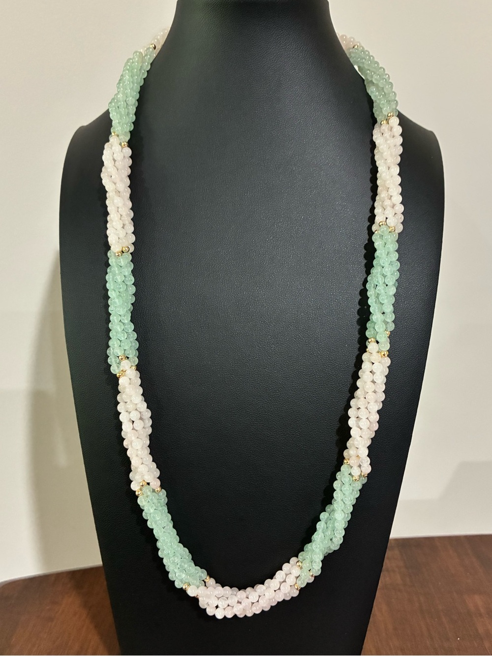 Vintage Natural Jadeite & Rose Quartz Beaded Necklace